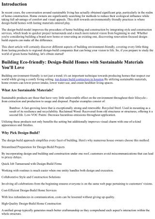 Building Green: Design-Build Homes with Sustainable Materials You'll Love