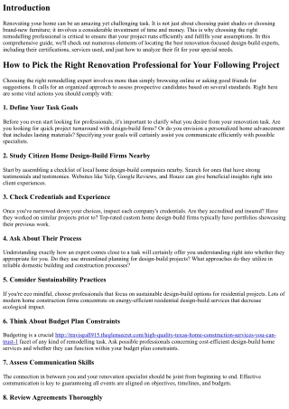 Exactly how to Select the Right Remodelling Expert for Your Following Task