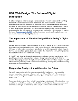 USA Web Design-The Future of Digital Innovation