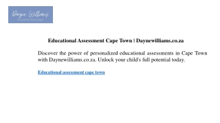 Educational Assessment Cape Town Daynewilliams.co.za