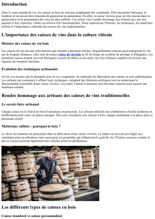 Rendre hommage aux artisans des caisses de vins traditionnelles