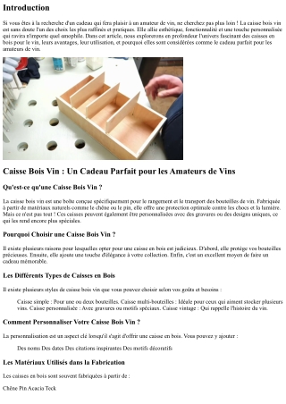 Caisse Bois Vin : Un Cadeau Parfait pour les Amateurs de Vins