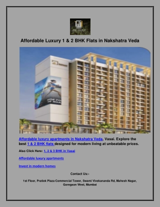 Affordable Luxury 1, 2 BHK Flats in Nakshatra Veda