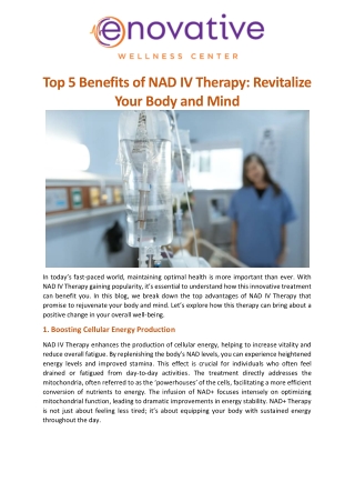 Top 5 Benefits of NAD IV Therapy Revitalize Your Body and Mind