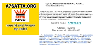 A Comprehensive Guide to Satta King: Exploring Dwarka Satta King, 7Satta, and Mo