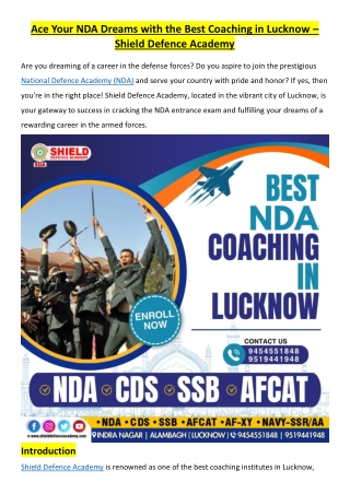 Ace Your NDA Dreams with the Best Coaching in Lucknow