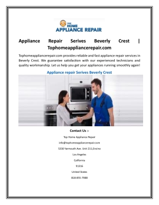 Appliance Repair Serives Beverly Crest  Tophomeappliancerepair.com