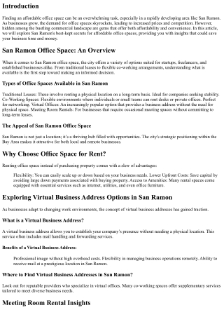 San Ramon's Best-Kept Secrets for Affordable Workplace Spaces