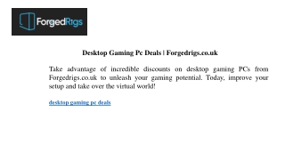 Desktop Gaming Pc Deals Forgedrigs.co.uk