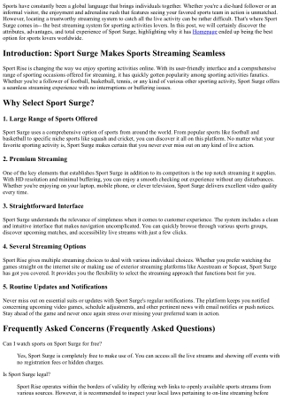 Sport Surge: The Ultimate Streaming System for Sports Lovers