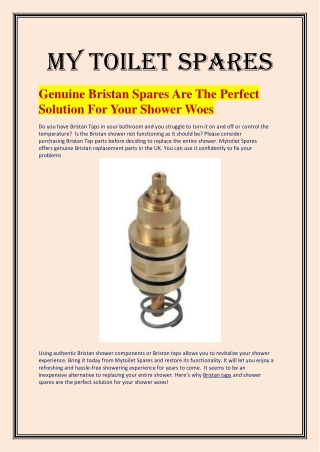 Genuine Bristan Spares Are The Perfect Solution For Your Shower Woes