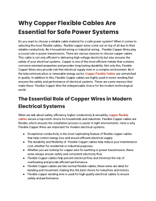 High-Quality Copper Wires | Flexible Cables for Safe Power Systems