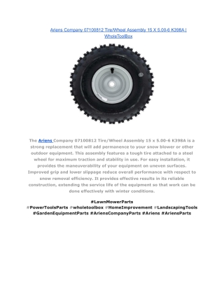 Ariens Company 07100812 Tire_Wheel Assembly 15 X 5.00-6 K398A _ WholeToolBox