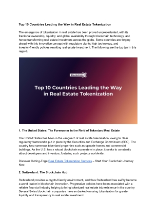 Top 10 Countries Leading the Way in Real Estate Tokenization