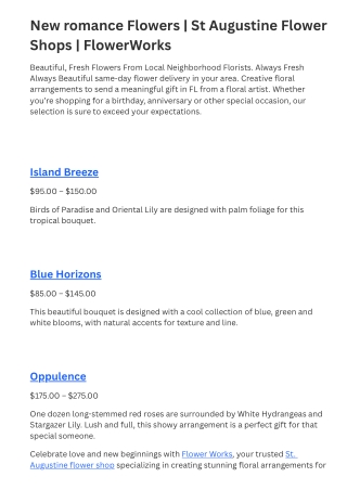 New romance Flowers - St Augustine Flower Shops | FlowerWorks
