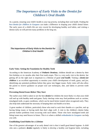 The Importance of Early Visits to the Dentist for Children’s Oral Health