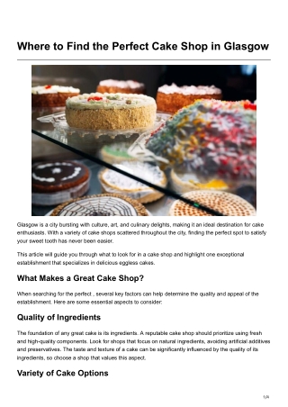 Where to Find the Perfect Cake Shop in Glasgow