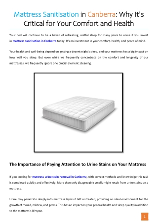 Mattress Sanitisation in Canberra Why It's Critical for Your Comfort and Health