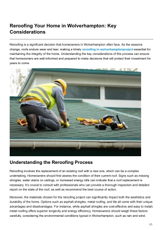 Reroofing Your Home in Wolverhampton Key Considerations