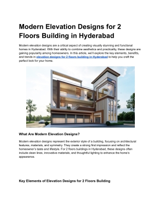 Modern Elevation Designs for 2 Floors Building in Hyderabad