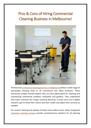 Pros & Cons of Hiring Commercial Cleaning Business in Melbourne