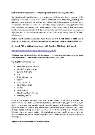 Mobile Health Vehicle Market - Global Demand & Analysis (2024- 2032)