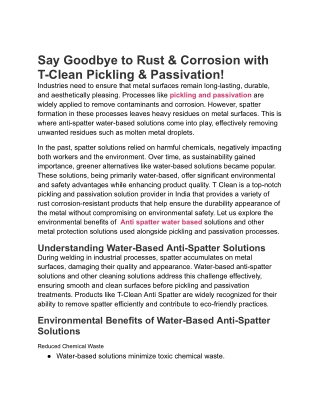Say Goodbye to Rust with T-Clean Pickling and Passivation
