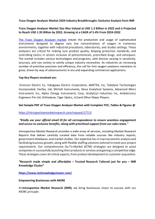 Trace Oxygen Analyzer Market - Growth Report 2024-2032