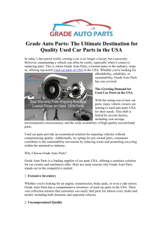 Find Quality Used Car Parts in USA at Grade Auto Parts