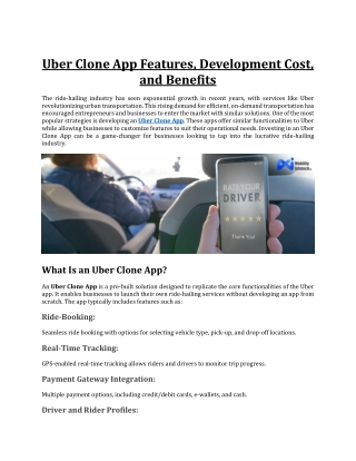 Uber Clone App Features, Development Cost, and Benefits