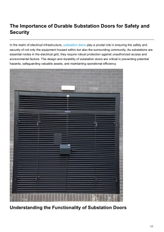 The Importance of Durable Substation Doors for Safety and Security