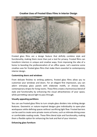 Creative Uses Of Frosted Glass Films In Interior Design