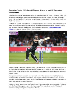 Kane Williamson Returns to Lead NZ Champions Trophy Hopes