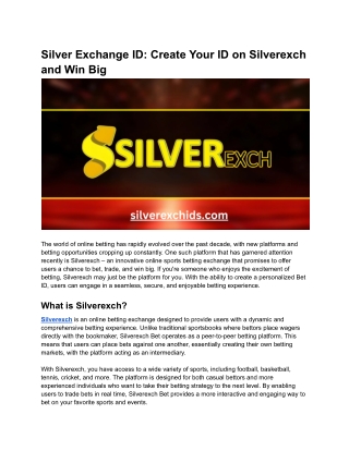 Silver Exchange ID_ Create Your ID on Silverexch and Win Big