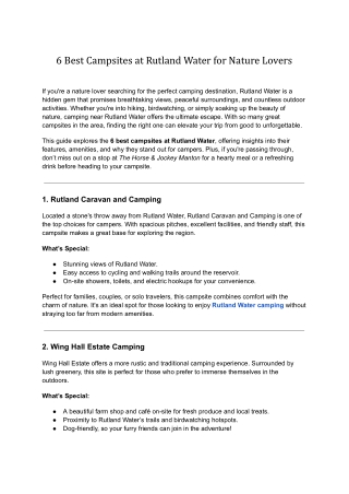 Plan Your Perfect Camping Rutland Water Trip at The Horse & Jockey Manton