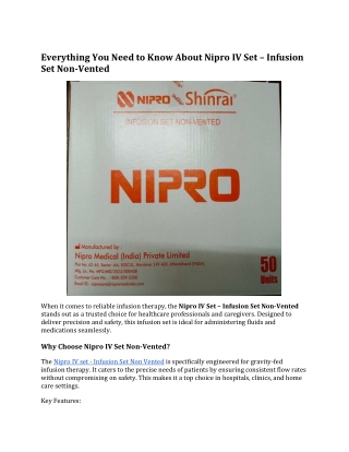 Everything You Need to Know About Nipro IV Set – Infusion Set Non-Vented