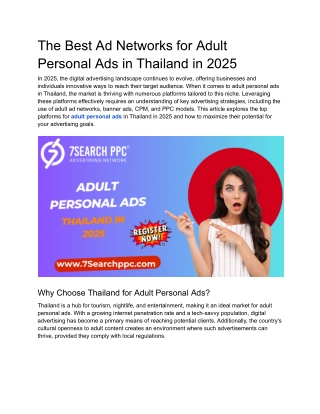 The Best Ad Networks for Adult Personal Ads in Thailand in 2025