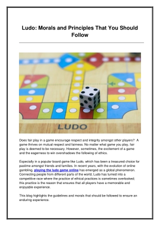 Ludo: Morals and Principles That You Should Follow