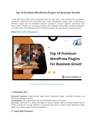 Top 10 Premium WordPress Plugins for Business Growth