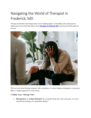 Navigating the World of Therapist in Frederick