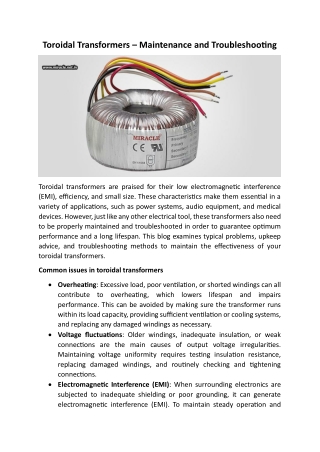 Toroidal Transformers – Maintenance And Troubleshooting