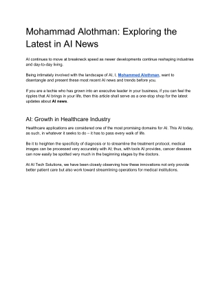 Mohammad Alothman Exploring the Latest in AI News