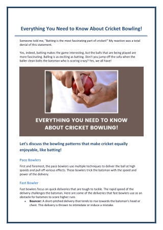 Everything You Need to Know About Cricket Bowling