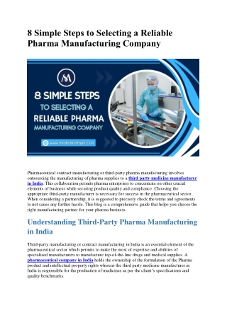 8 Simple Steps to Selecting a Reliable Pharma Manufacturing Company