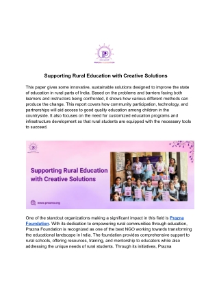 Supporting Rural Education with Creative Solutions