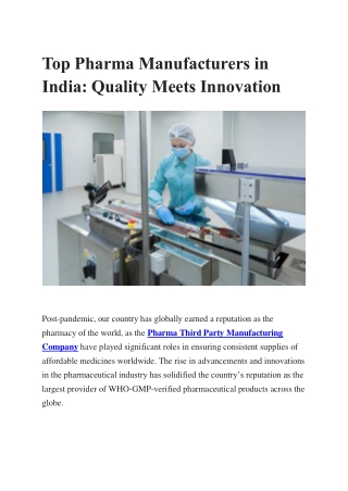 Top Pharma Manufacturers in India: Quality Meets Innovation