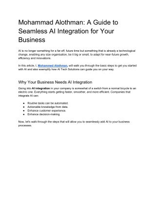 Mohammad Alothman A Guide to Seamless AI Integration for Your Business