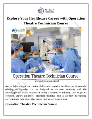 Explore Your Healthcare Career with Operation Theatre Technician Course