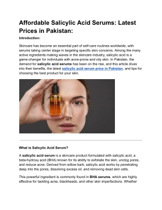 Affordable Salicylic Acid Serums Latest Prices in Pakistan