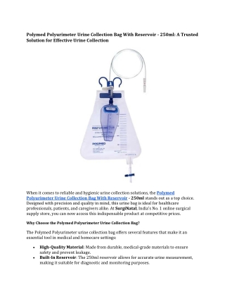 Polymed Polyurimeter Urine Collection Bag - 250ml: Trusted Solution